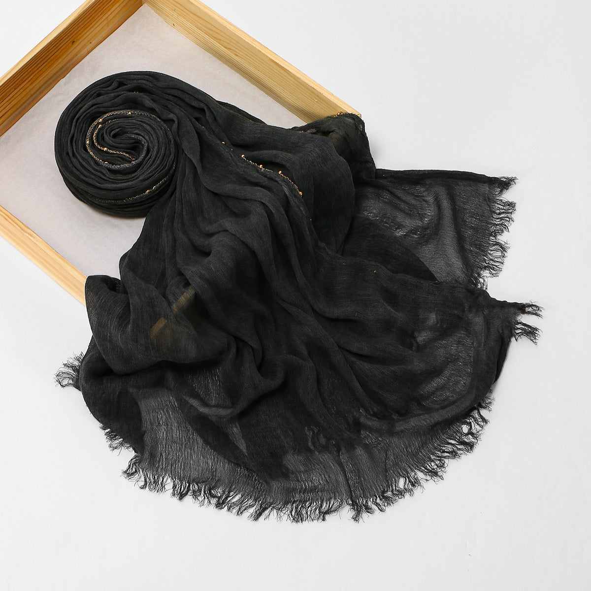 Cross-border Arrival Rayon Crinkle Chain-pattern Fringed Long Scarf