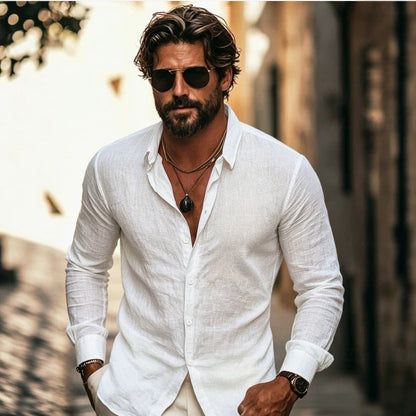 Mens Business-Casual Wrinkle-Free Contrast-Color Shirt