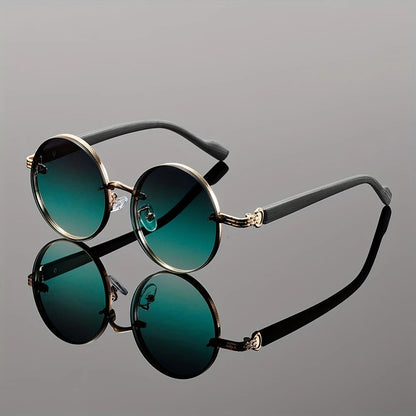 Vintage Round-frame Womens Sunglasses Metal Punk Style With Wood-grain Temples Stylish And Versatile