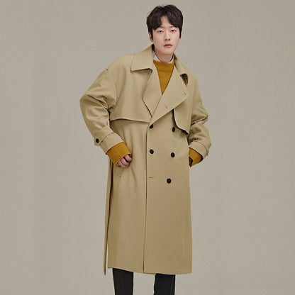 Men's Double Breasted Temperament Loose Trench Coat