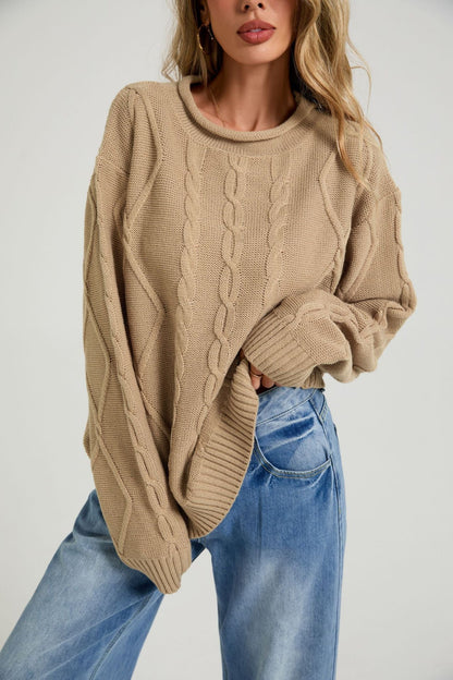 Womens European And American-style Loose-fitting Crew-neck Knit Sweater