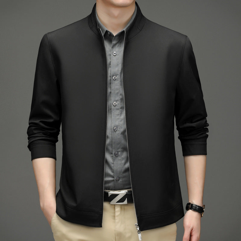 Men's Business-Casual Solid-Color Zip-Up Jacket