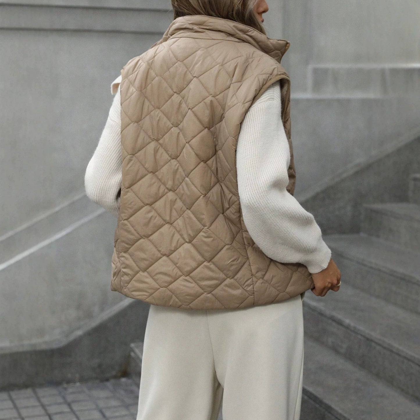 Womens Zippered Vest With Stand Collar Sleeveless Waistcoat