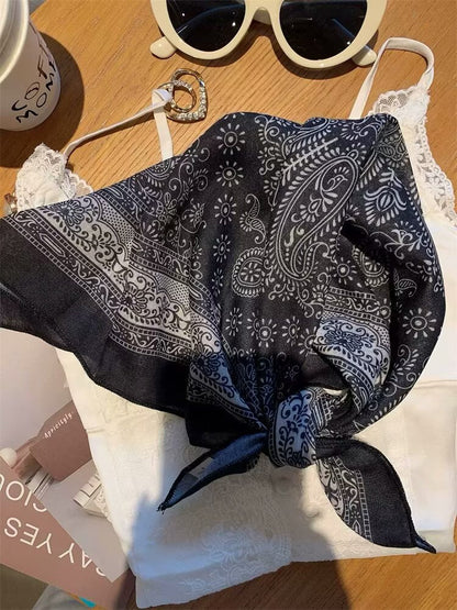 Korean-style Cashew Flower Cotton-Linen Square Scarf For Women