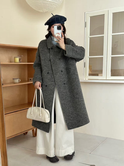 Peter Pan Collar Double-breasted Double-faced Wool Coat
