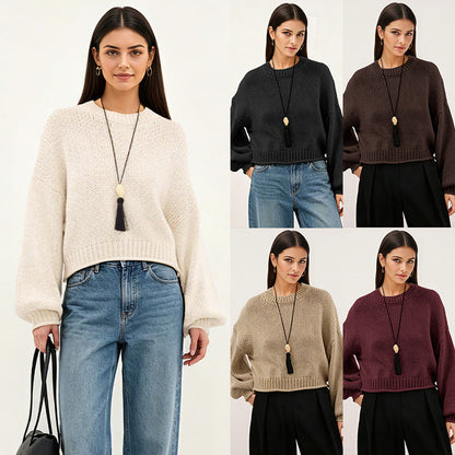 Womens Loose-Fit Round-Neck Casual All-Match Knitted Sweater