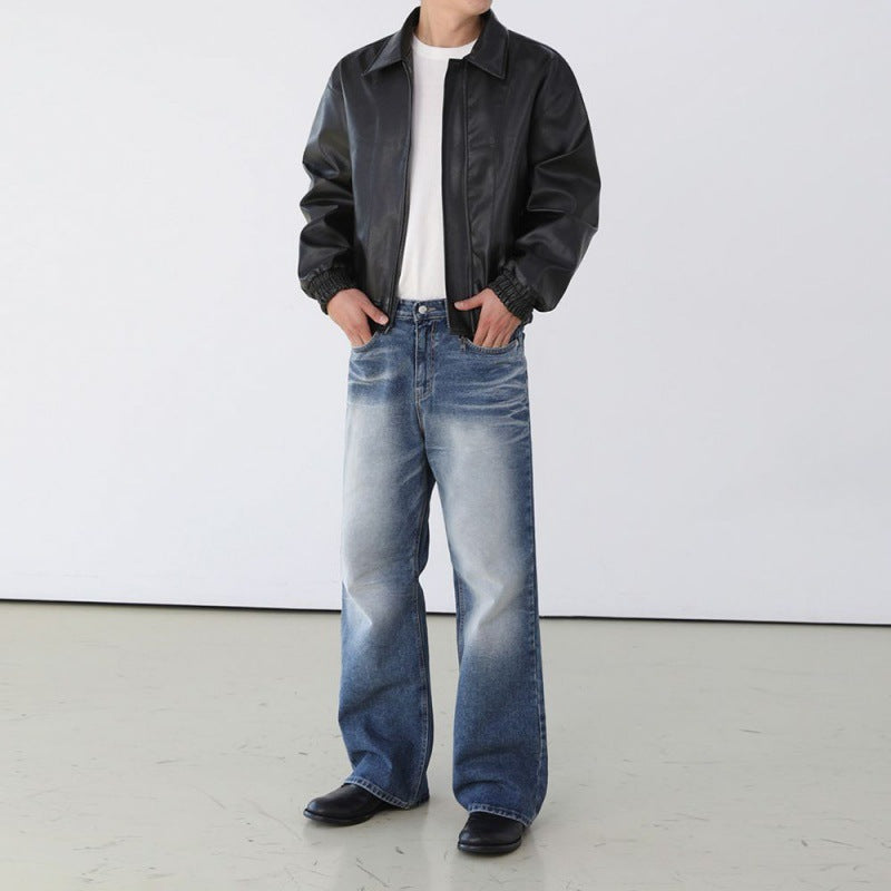 Men's Short Motorcycle Leather Jacket