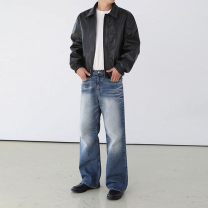 Men's Short Motorcycle Leather Jacket