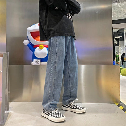 Mens Loose-fit Vintage-washed Denim Jeans For Spring And Autumn