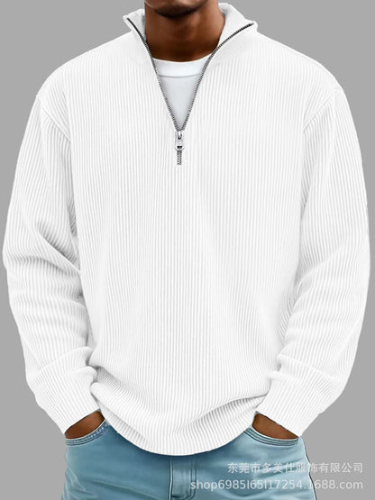 Autumn And Winter New Men's Casual Stand-Up Collar Zipper Corduroy Long-Sleeved Men's Polo Shirt Sweatshirt