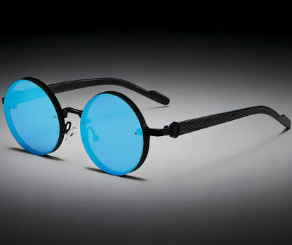 Vintage Round-frame Womens Sunglasses Metal Punk Style With Wood-grain Temples Stylish And Versatile