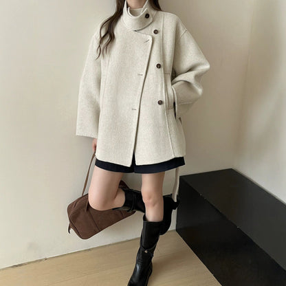 Lace-up Mid-length Double-faced Wool Coat Womens Wool Outerwear