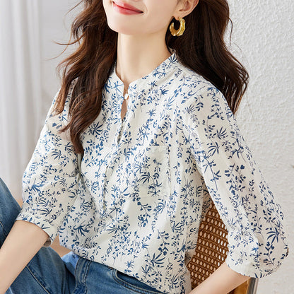 Summer Chinese-style Floral Blouse For Women