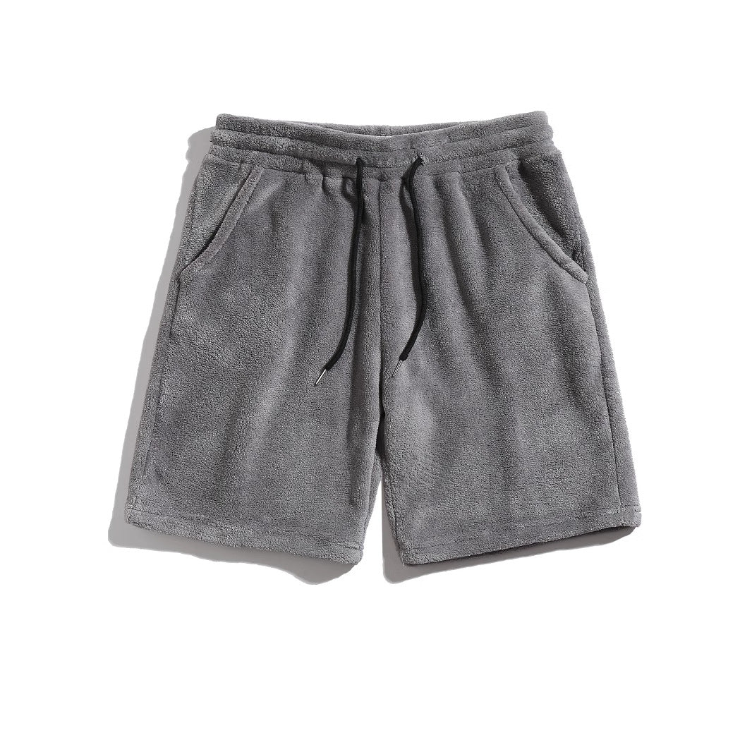 Mens SpringAutumn Coral-Fleece Sports-Style Casual Plus-Size Shorts