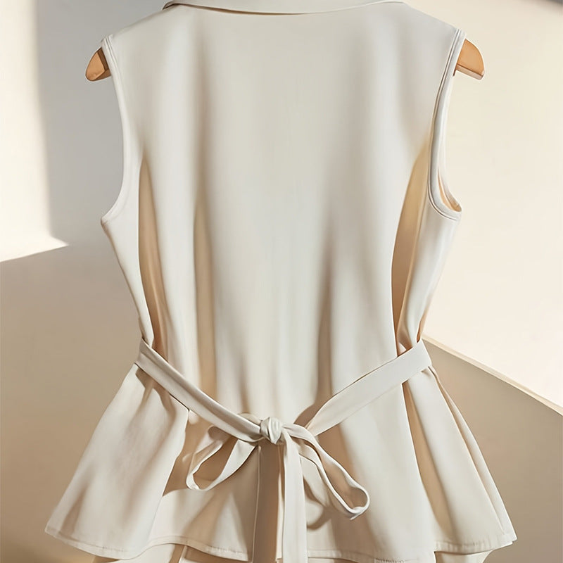 Womens Apricot-colored Waist-cinching Sleeveless Vest