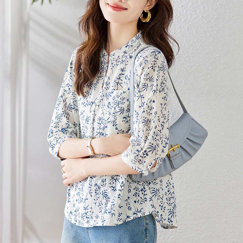 Summer Chinese-style Floral Blouse For Women
