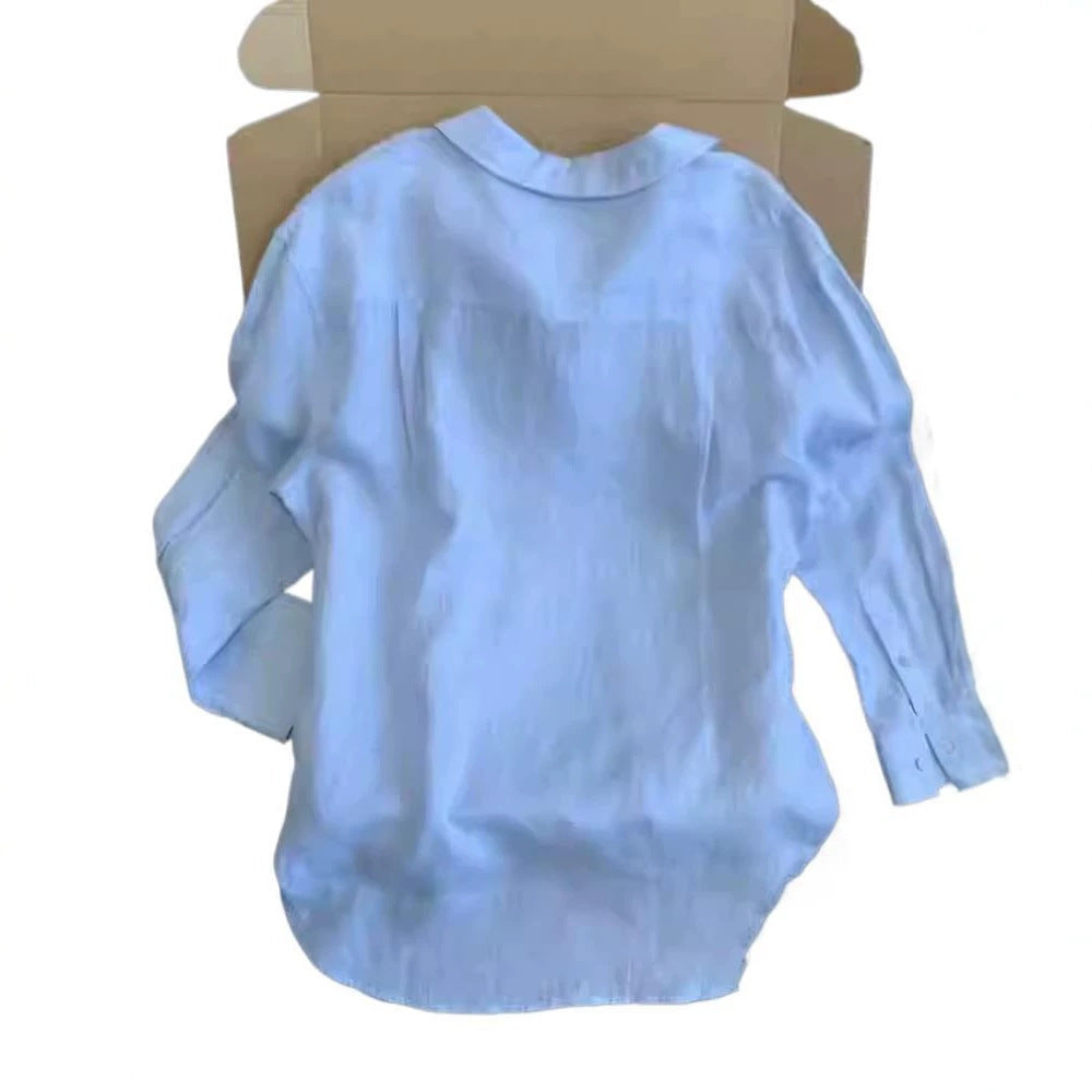 Summer Thin Linen Casual Cotton Linen Collared Sun Protection Top