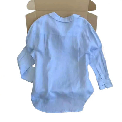 Summer Thin Linen Casual Cotton Linen Collared Sun Protection Top