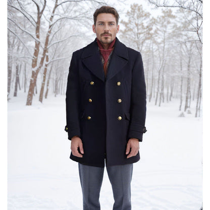 Men's Long-Sleeve British-Style Fashionable Wool Coat