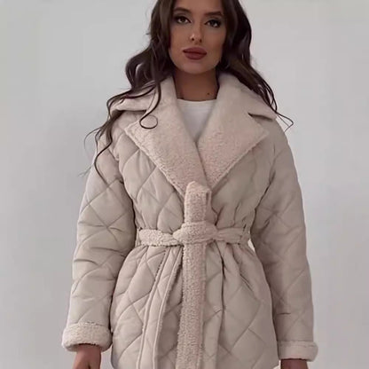 Womens Fashionable Versatile Turn-down-collar Cropped Cotton Jacket
