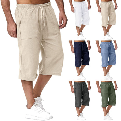 Amazon Europe And America 2026 Cross-Border Men's Casual Cotton-Linen Sports Pants Summer Cotton-Linen Cropped Casual Pants Men