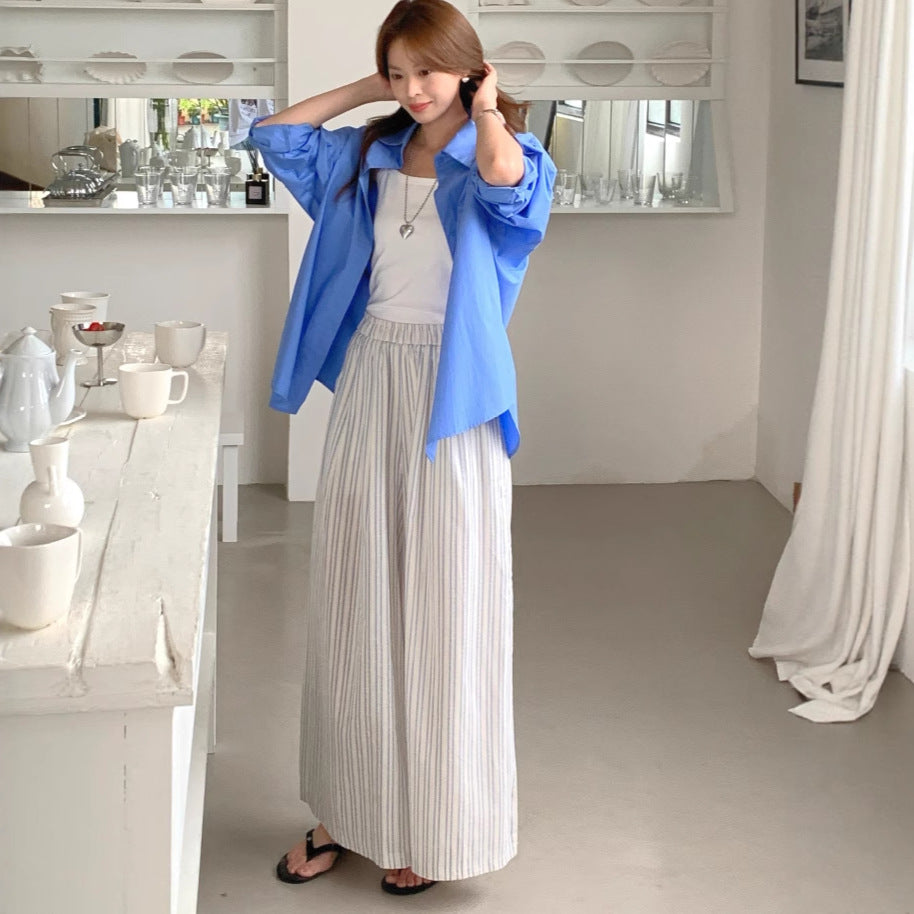 Versatile Striped Wide-leg Pants For Women