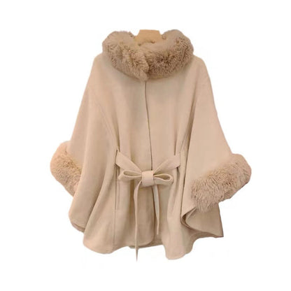 Fur Collar Tie Knitted Cape Women's Wool Plus Size Women's Clothing