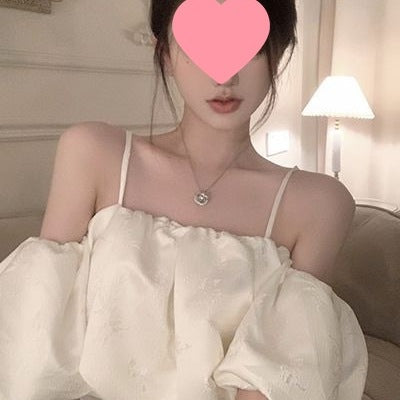 Sexy Off-shoulder Puff-sleeve Tea-length Strap Dress For Women