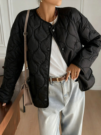 Womens Casual Solid-Color Cotton Jacket With Buttons