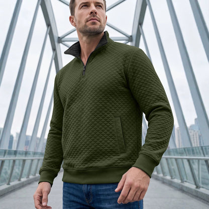 Mens Diamond-Check Half-Zip Stand-Collar Long-Sleeve Sweatshirt