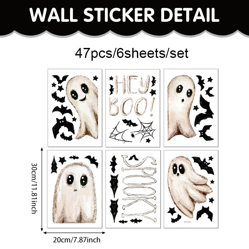 Halloween Window Stickers White Ghost Static Cling Decals And Bat Decals For Festive Storefront Decor