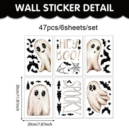 Halloween Window Stickers White Ghost Static Cling Decals And Bat Decals For Festive Storefront Decor