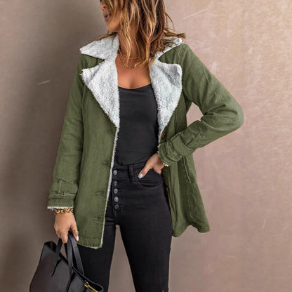 Womens Long-sleeve Coat With Fleece Lining Warm Top