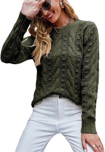Pullover Long-sleeve Cable-knit Sweater For Women