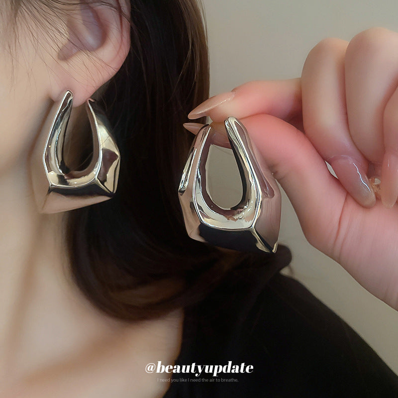 Statement Irregular Geometric Metal Stud Earrings - Bold Luxury Abstract Earrings For Women