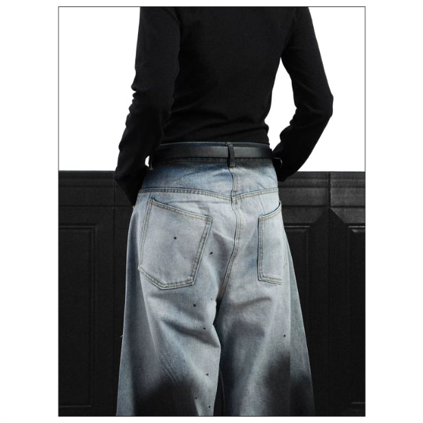 American-style Vintage Washed Ombre Tie-dye Bootcut Jeans