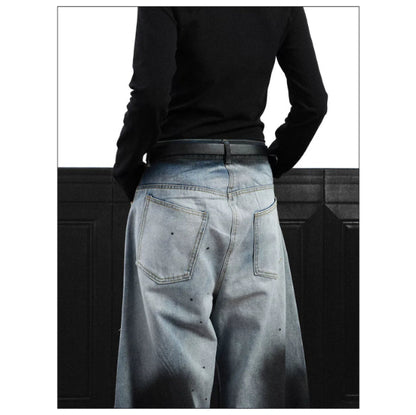 American-style Vintage Washed Ombre Tie-dye Bootcut Jeans