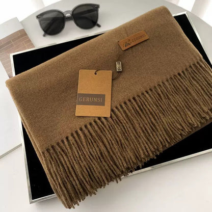 Womens Thickened Fashionable Solid-Color Tassel Scarf