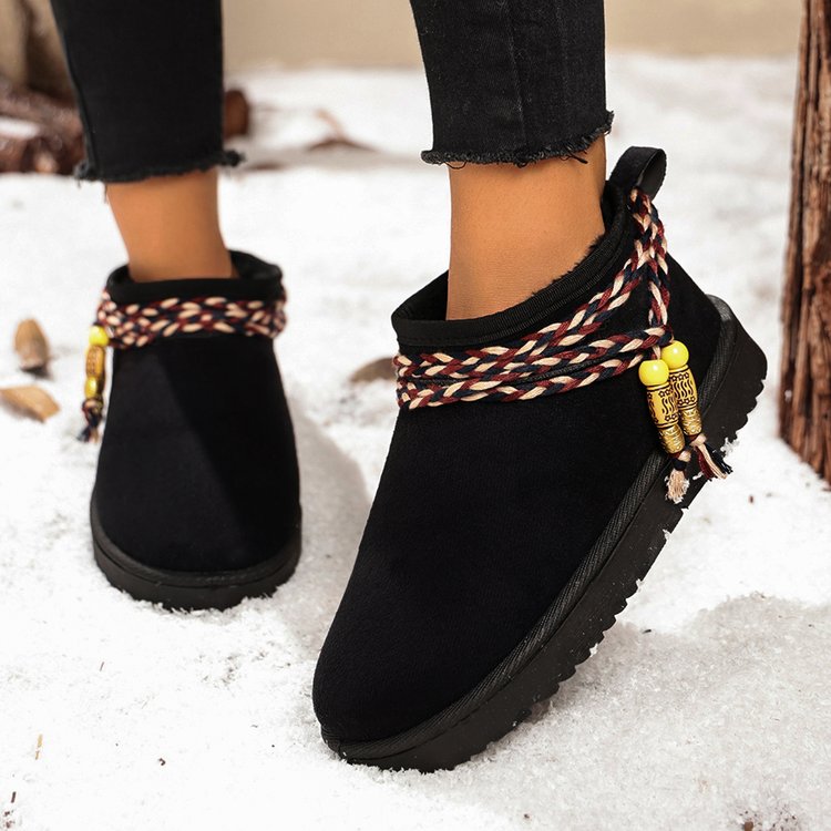 Women's Plus Size Stylish Mid-Calf Fashion Boots, Export Plus Size Retro Flat Slip-On Shallow Mouth Knight Boots