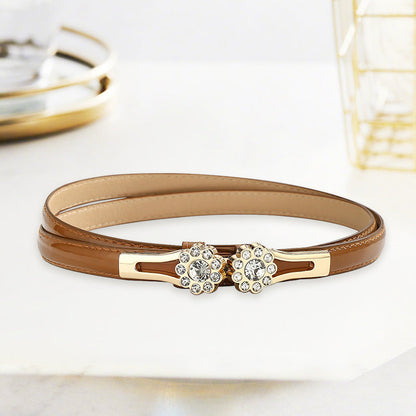 Adjustable Rhinestone Flower Thin Belt For Women Decorative