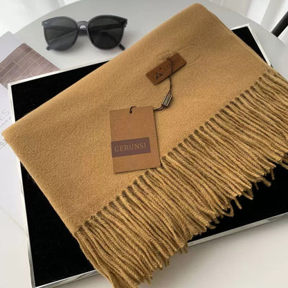 Womens Thickened Fashionable Solid-Color Tassel Scarf