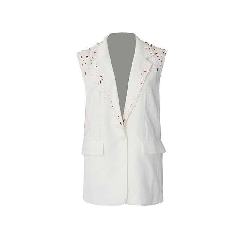 Womens Diamond-Embellished Vest Coat