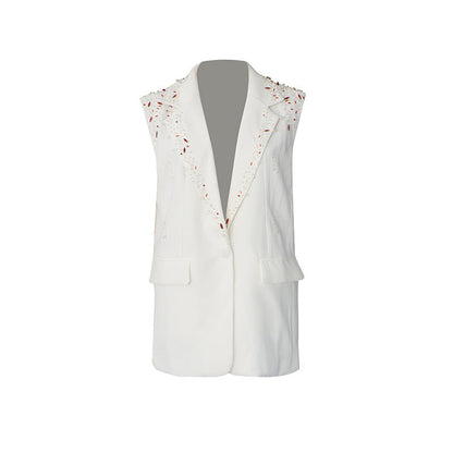 Womens Diamond-Embellished Vest Coat