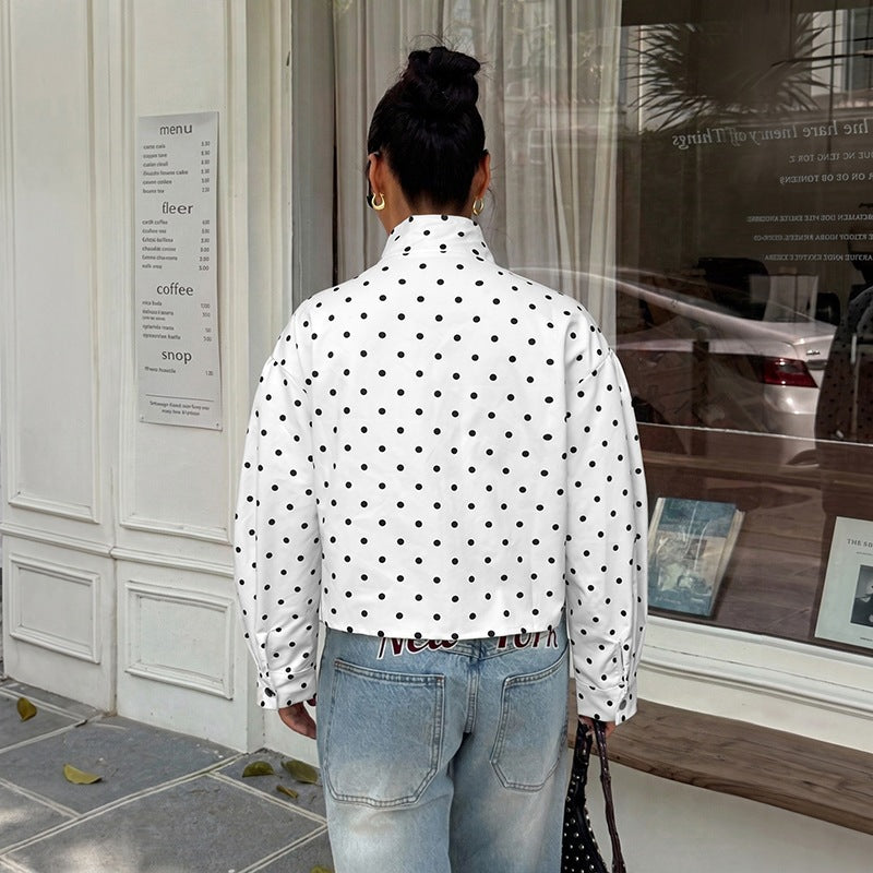Loose-fitting Long-sleeve Casual Polka-dot Womens Coat