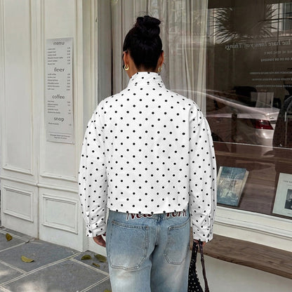 Loose-fitting Long-sleeve Casual Polka-dot Womens Coat