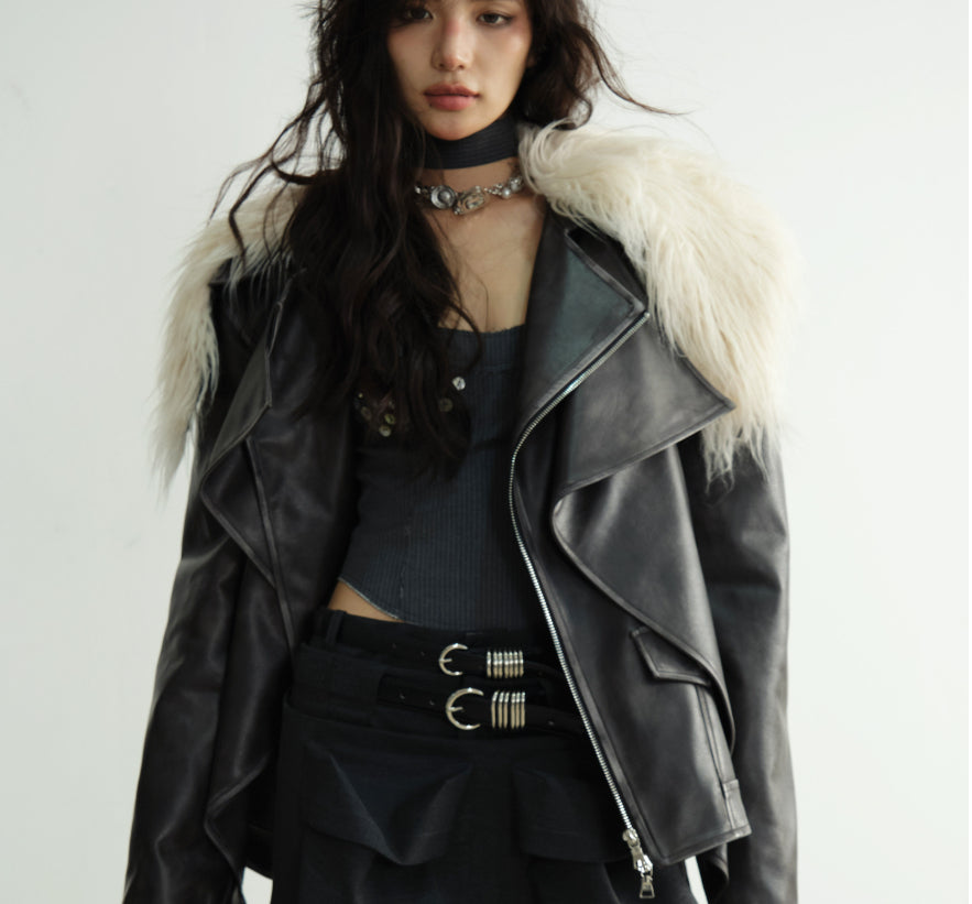 Two-layered Distressed PU Leather Jacket