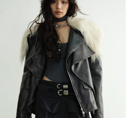 Two-layered Distressed PU Leather Jacket