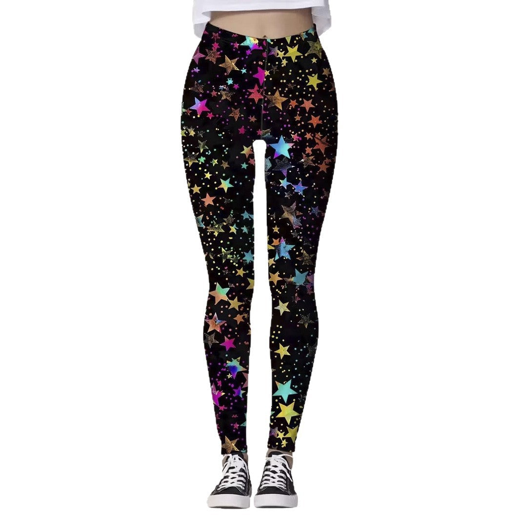 High-waisted Yoga Pants With Double-ring Gold-stamped Print