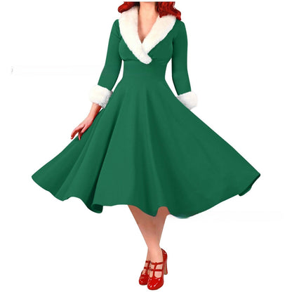 Women's Clothing Fashion Long Sleeve Fur Collar Slim Fit Dress