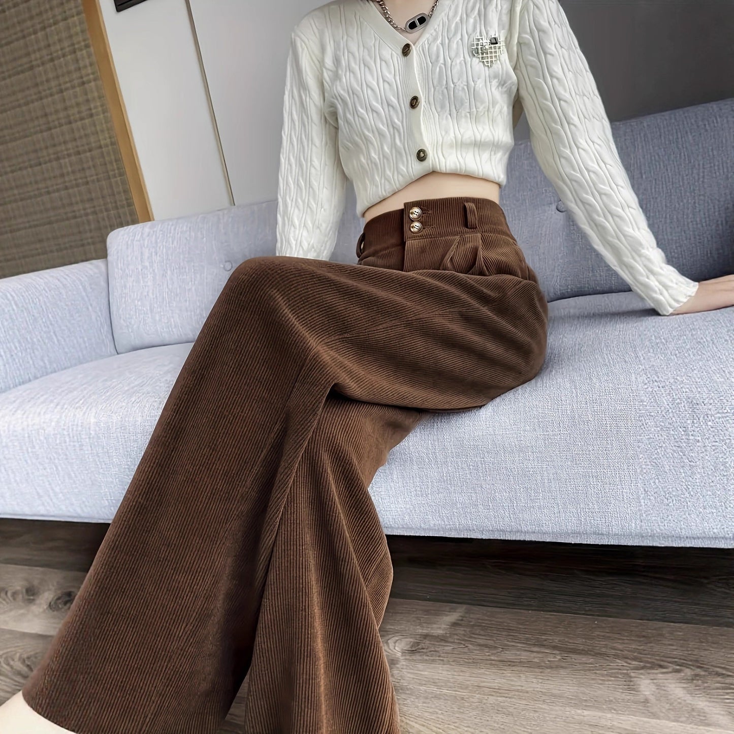 High-waisted, Draping Wide-leg Pants For Women